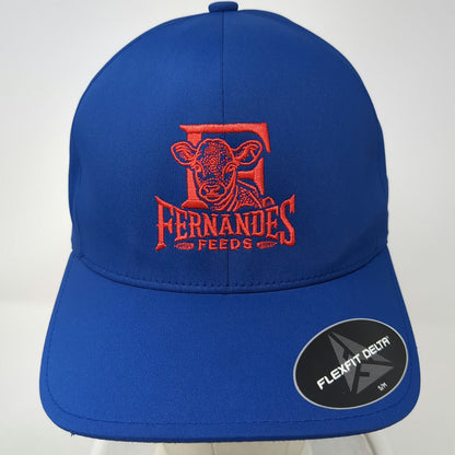 Flexfit Baseball Cap Blue M Fernandes Feeds Cow Cattle Ranch Hat Fitted Delta