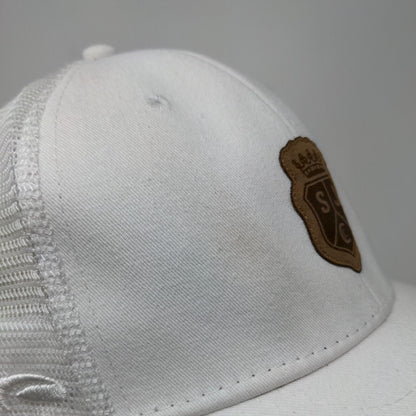 SJC Snapback Trucker Hat White One Size Patch Logo Mesh Back 6 Panel Pukka