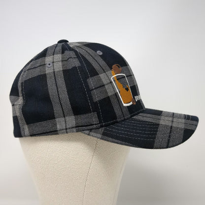 Flexfit Baseball Cap Black Gray M Drink Local Brew Plaid Beer Graphic Hat