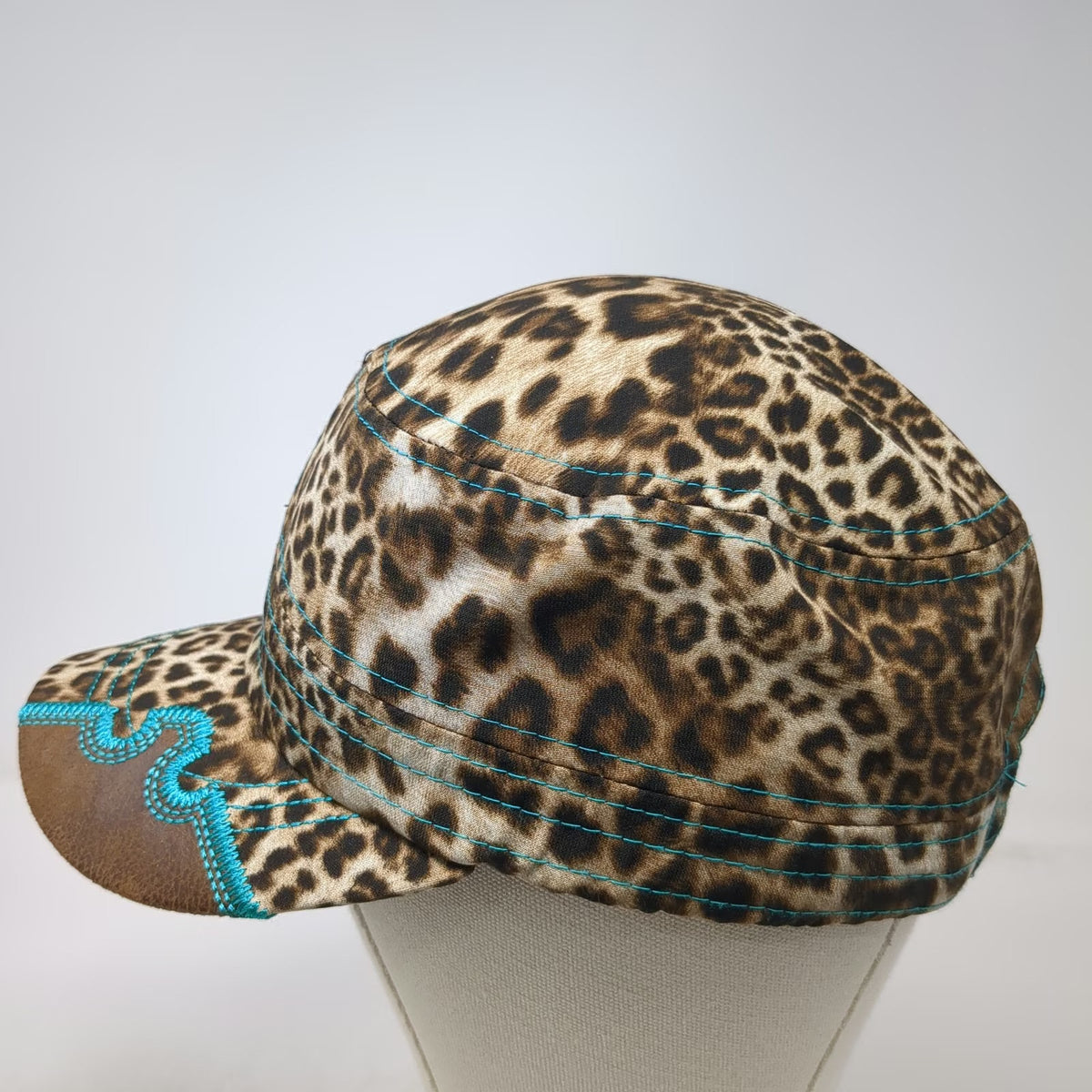 Way West Army Cap Brown One Size Leopard Print Stud Rhinestone Contrast Hat