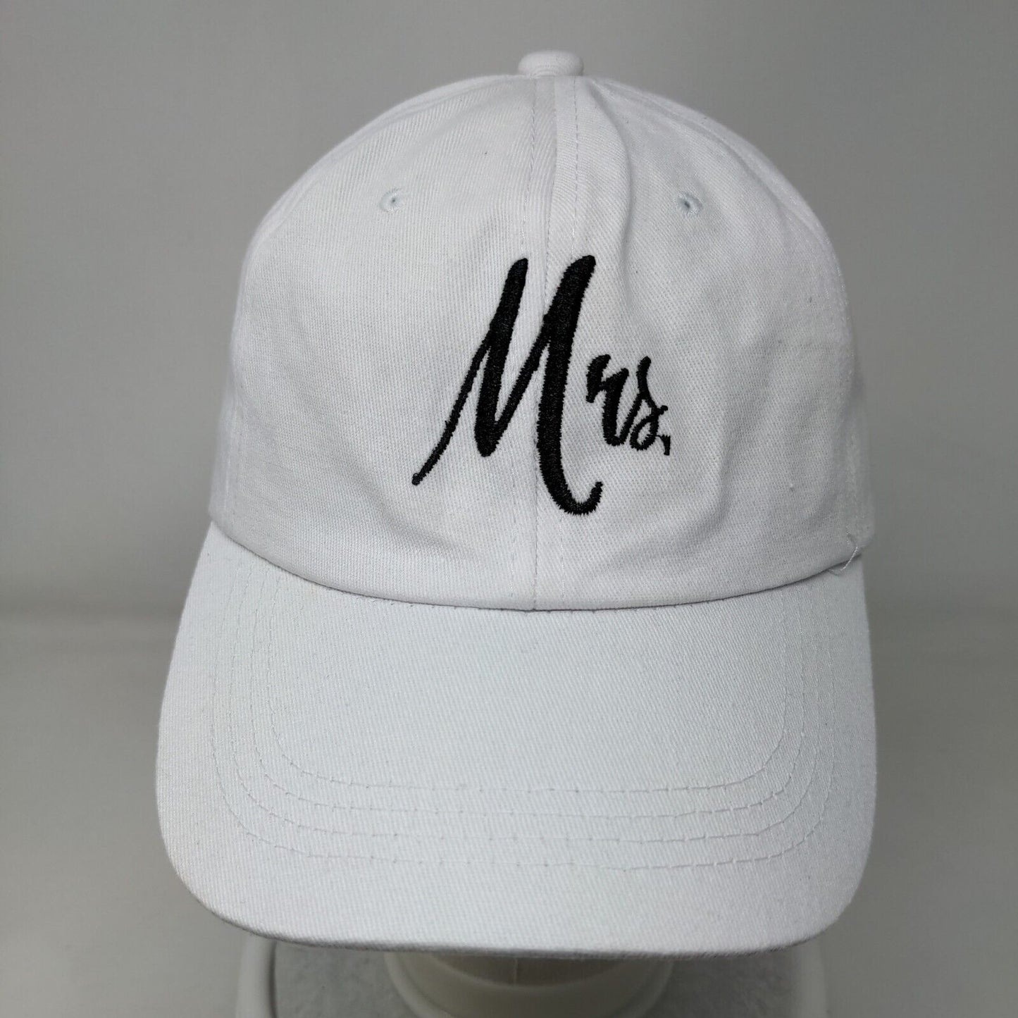 Mrs. Slideback Hat White One Size Adjustable Embroidered Vented Holes Cotton