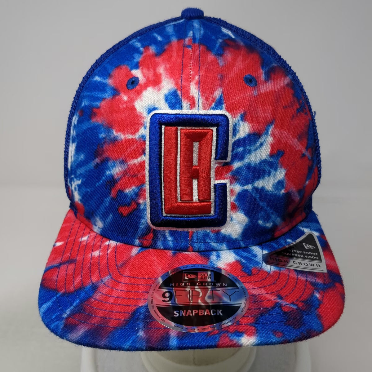 New Era NBA Los Angeles Clippers Trucker Hat Blue Red White OSFM Tie-Dye Mesh