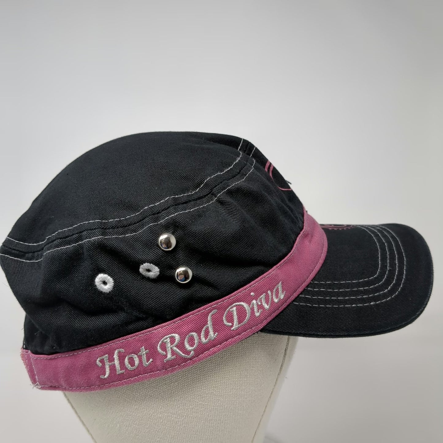 Main Gate Black Army Cap One Size NHRA Sequin Hot Rod Diva Pink Filigree Hat