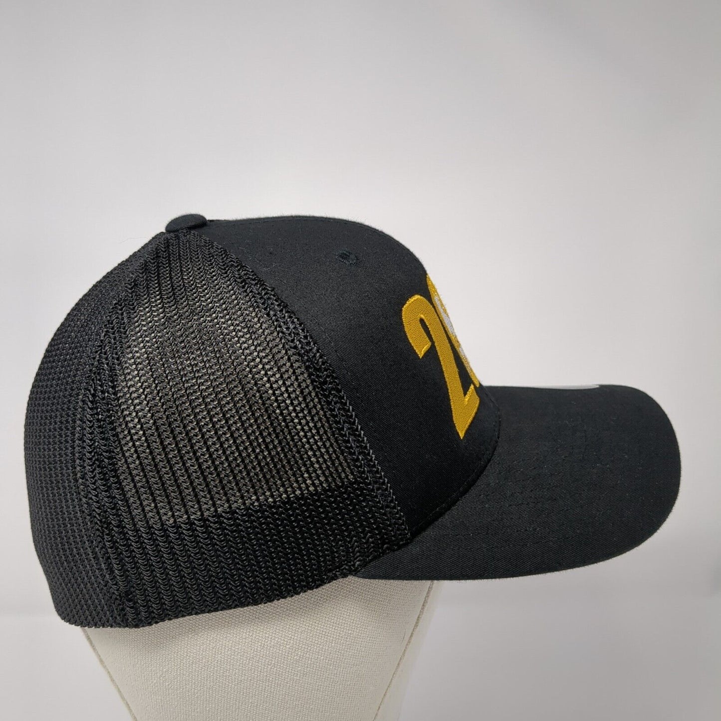 208 Fitted Trucker Hat Black S/M Flexfit Mesh Back Embroidered Port Authority