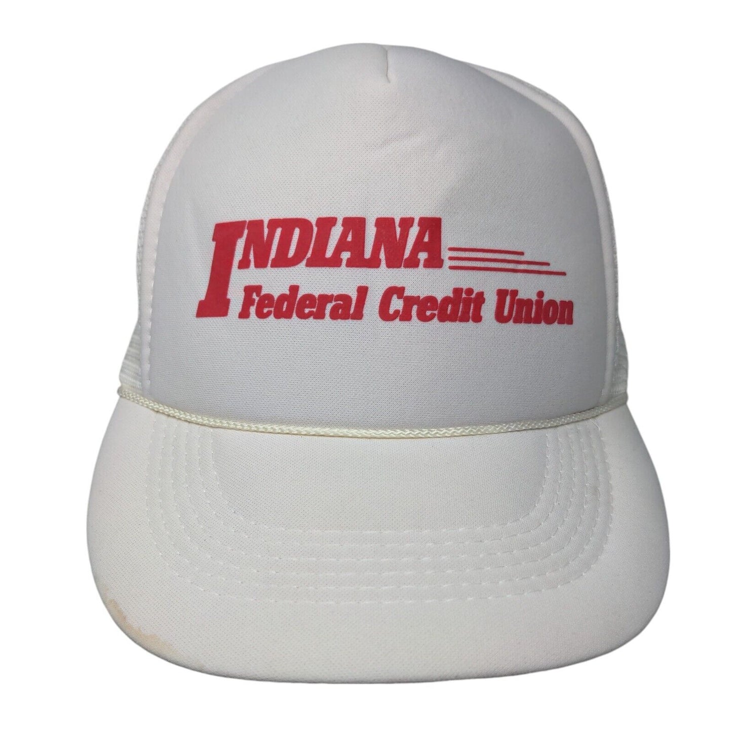 Indiana Federal Credit Union Trucker Hat White OS Mesh Back Suede Puff Rope