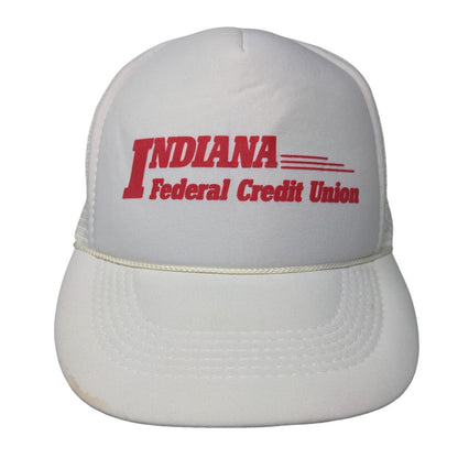 Indiana Federal Credit Union Trucker Hat White OS Mesh Back Suede Puff Rope