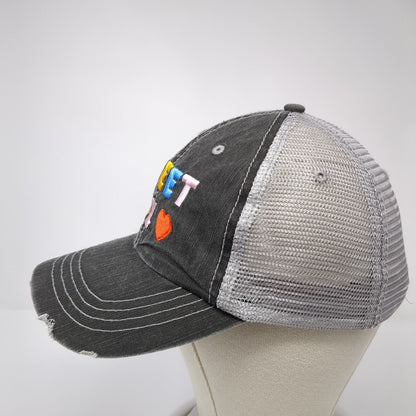 6 Feet Plz Strapback Mesh Back Trucker Hat Gray One Size Embroidered