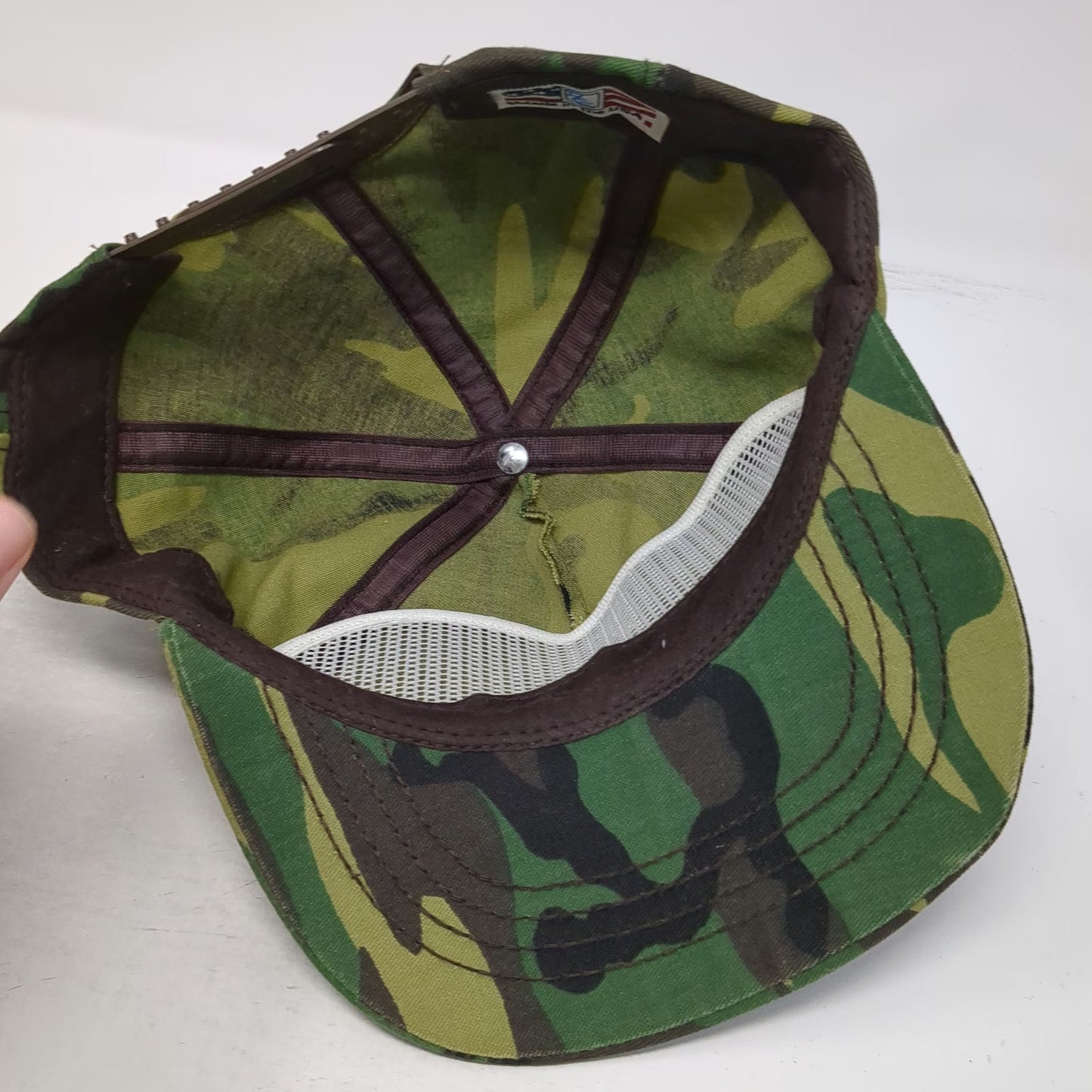 Trucker Green Camo Ranger Hat OS Snapback Made in USA Woodland Military Vintage