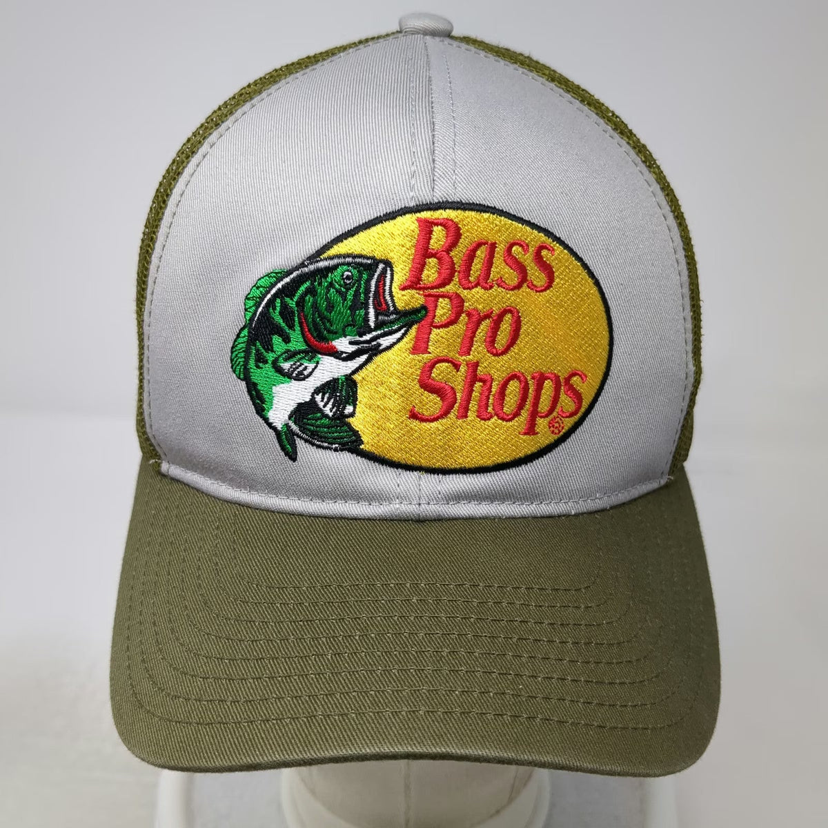 Bass Pro Shops Trucker Hat Green One Size Mesh Back Snapback Fish Patch Logo
