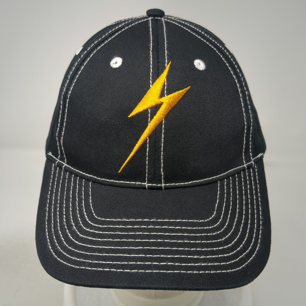 Baseball Cap Black Yellow Green OSFM Lightning Bolt Platt Contrast Stitch Hat