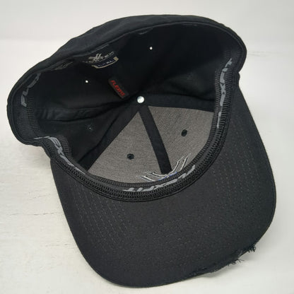 Vortex Baseball Cap Black XL Flexfit Structured Embroidered Logo Distressed Hat