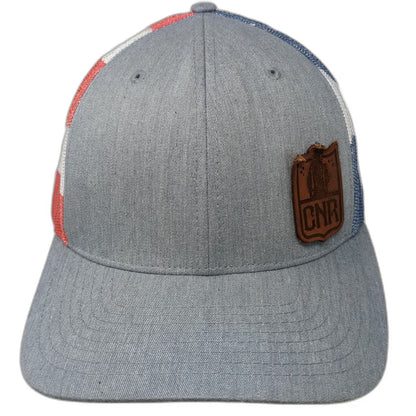 Richardson Trucker Hat Gray One Size American Flag CNR Leather Patch Snapback
