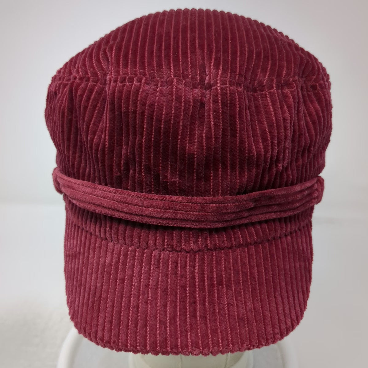 Army Cap Red One Size Corduroy Floral Lining Elastic Back Flat Top Military Hat