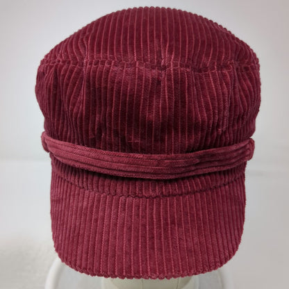 Army Cap Red One Size Corduroy Floral Lining Elastic Back Flat Top Military Hat