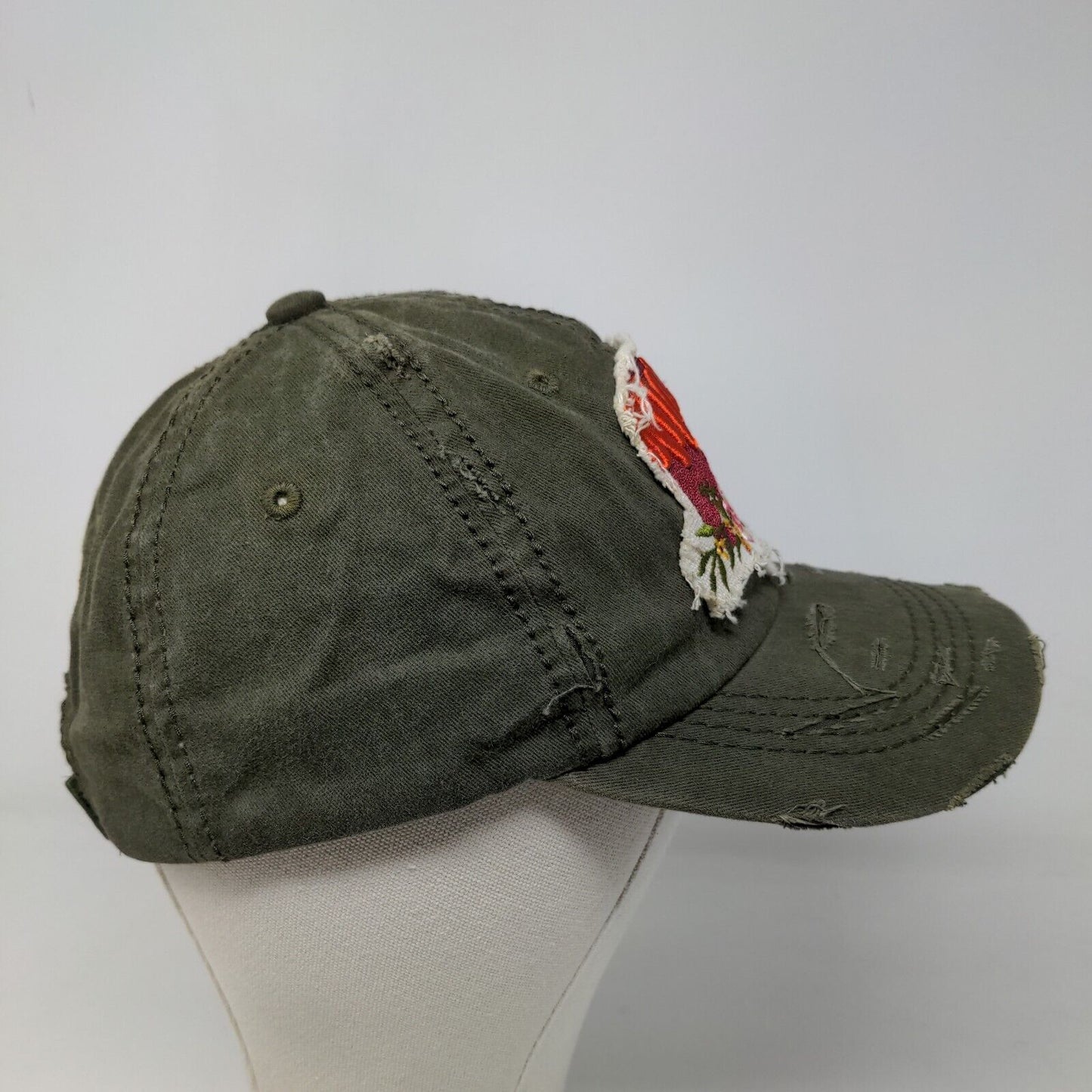 4350 District Women's Strapback Hat Green Embroidered Mama Bear Logo Cotton