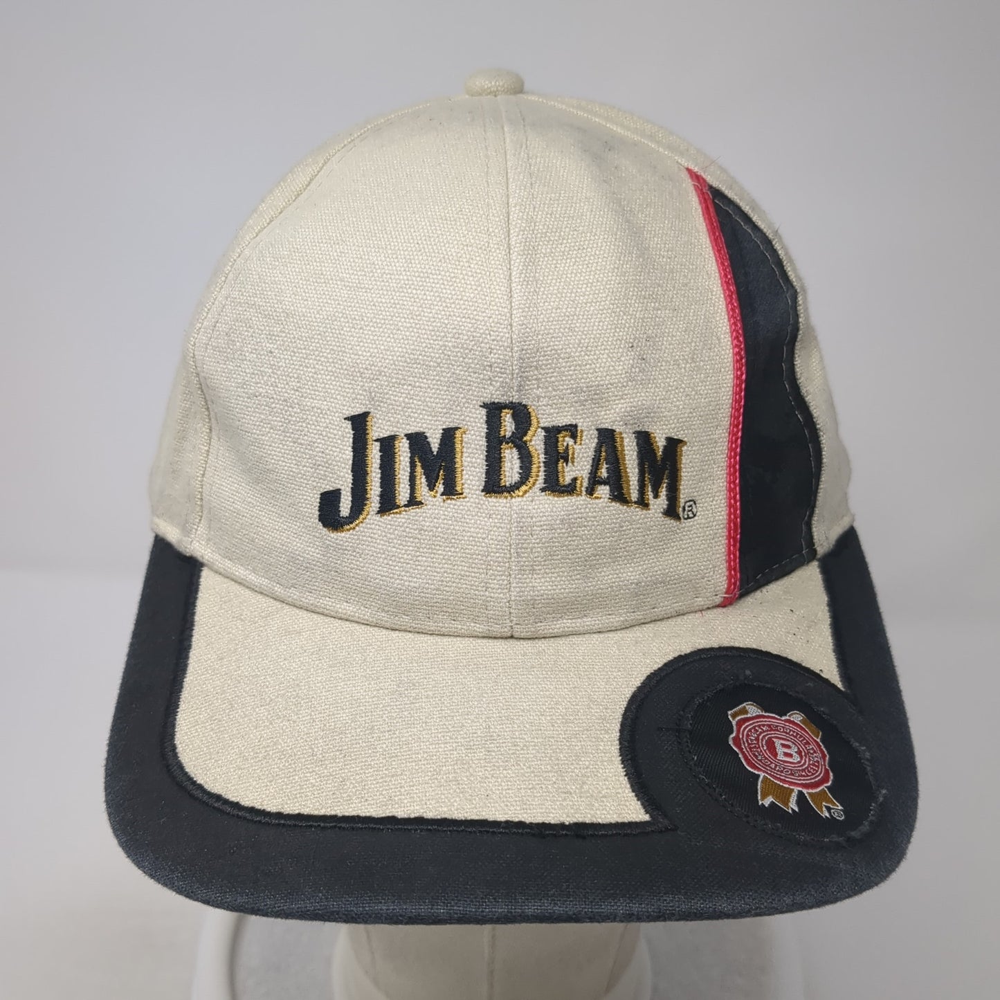Jim Beam Strapback Hat Beige One Size Adjustable Colorblock Vent Holes