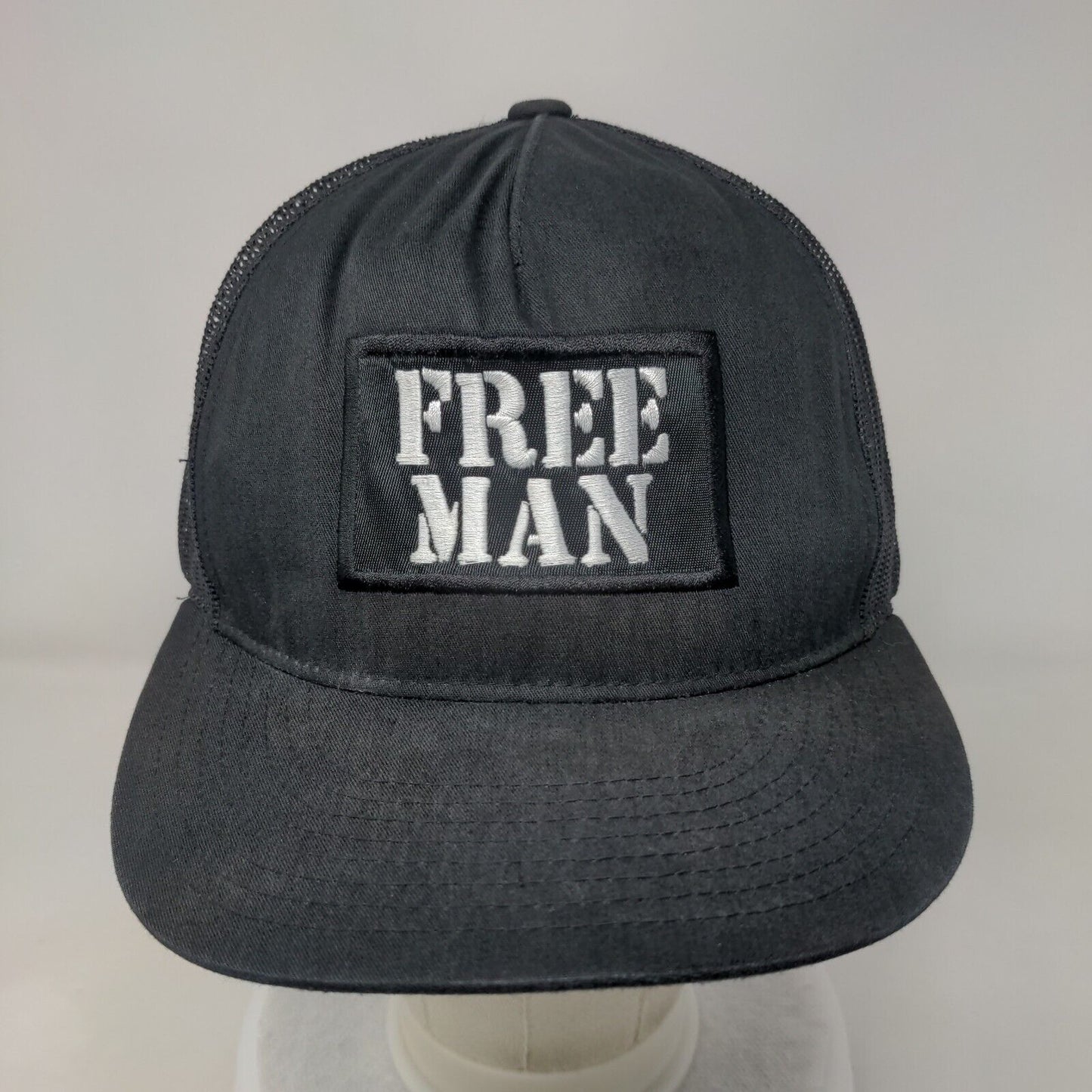 Free Man Snapback Mesh Back Trucker Hat Black One Size Embroidered