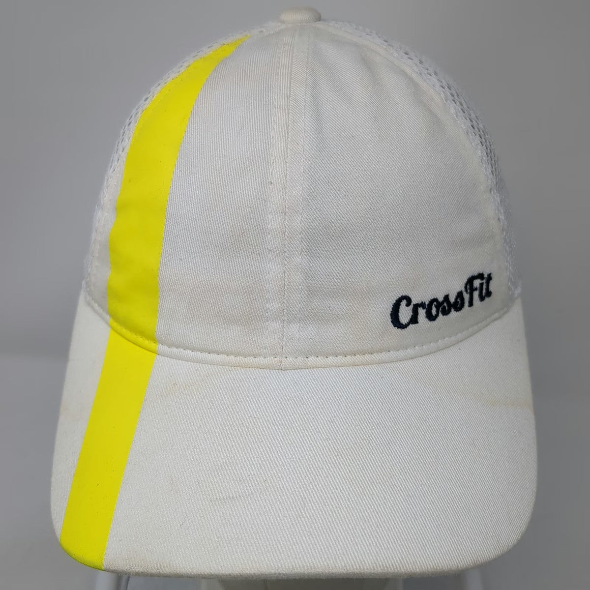 Reebok CrossFit Trucker Hat White L Mesh Snapback Neon Stripe Workout Gym Hat