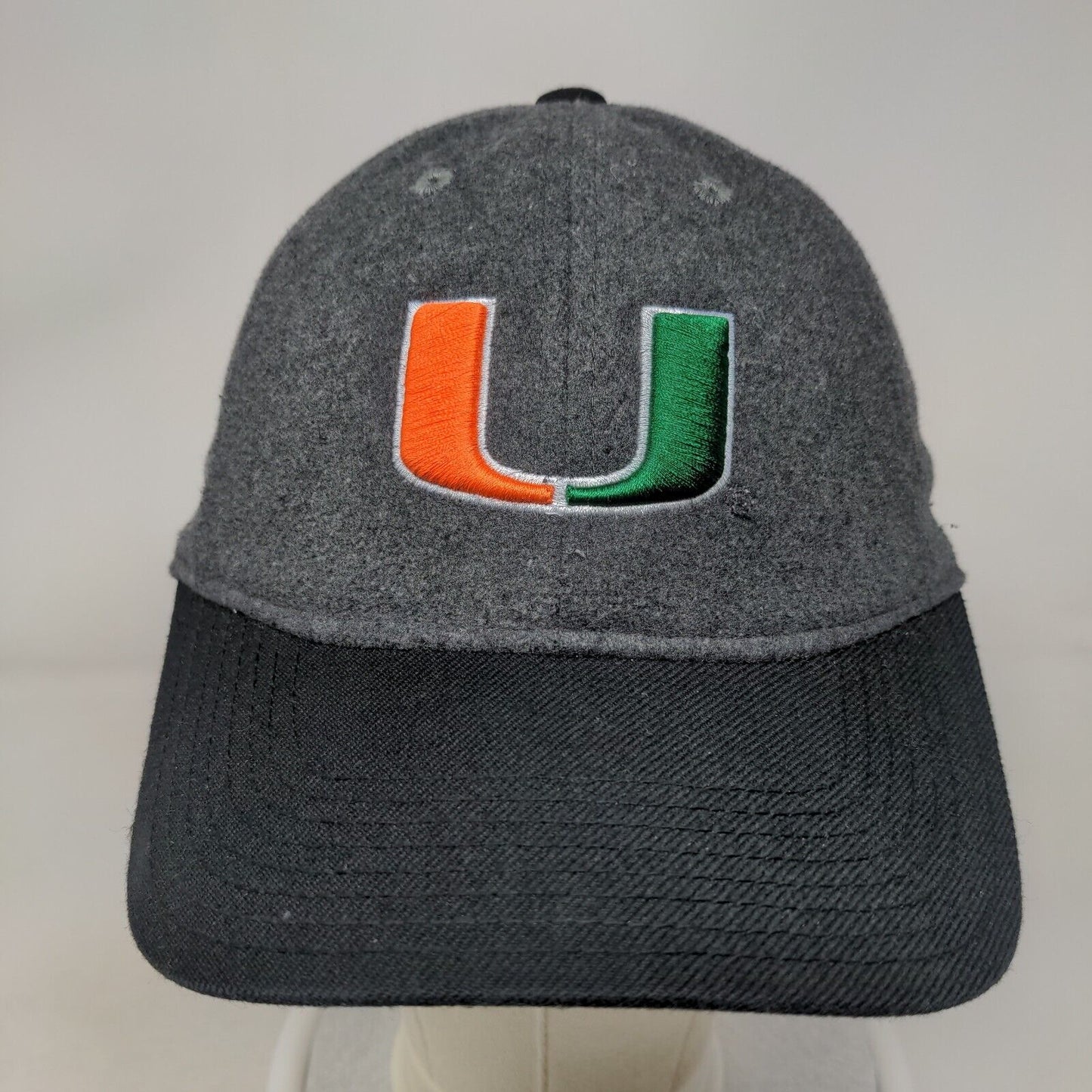 Miami Hurricanes Slideback Hat Gray OSFA Adidas Embroidered Logo Wool Blend