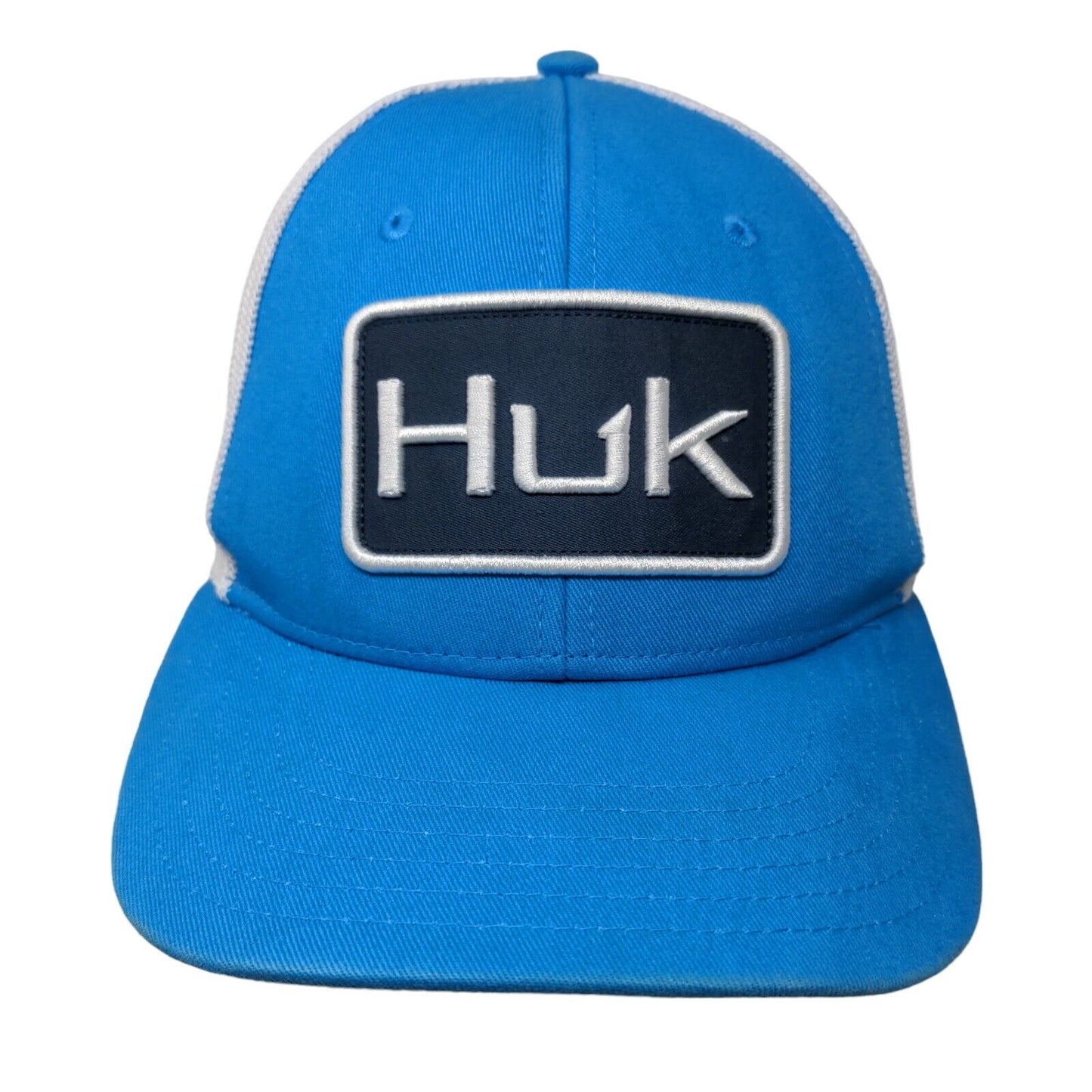 Huk Fishing Fitted Trucker Hat Blue S-M Breathable Mesh Back A-Flex Vented Holes