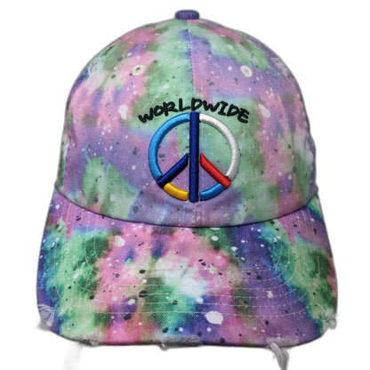 Hatco Baseball Cap Purple One Size Peace Sign Worldwide Tie Dye Slideback Hat