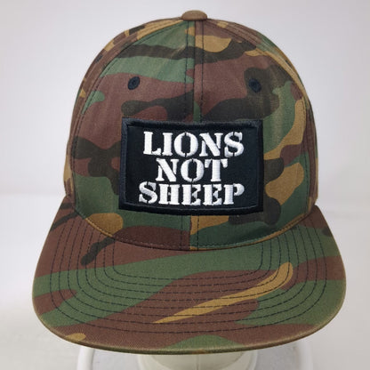 Yupoong Snapback Green OSFM Lions Not Sheep Woodland Camo Flat Brim Patch Hat