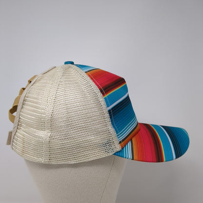 Unbranded Ponyback Strapback Hat Multicolor OS Adjustable Striped Mesh Back