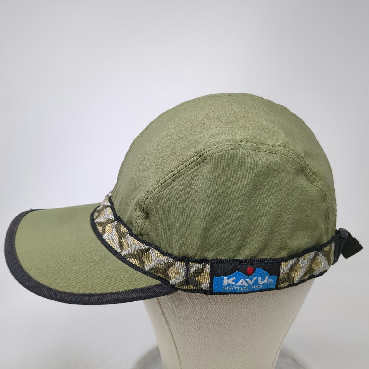 KAVU Baseball Cap Green M Strapback Patterned Webbing Nylon Made in USA Hat