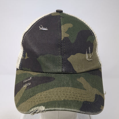 Unbranded Ponytail Back Trucker Hat Multicolor OS Adjustable Mesh Distressed