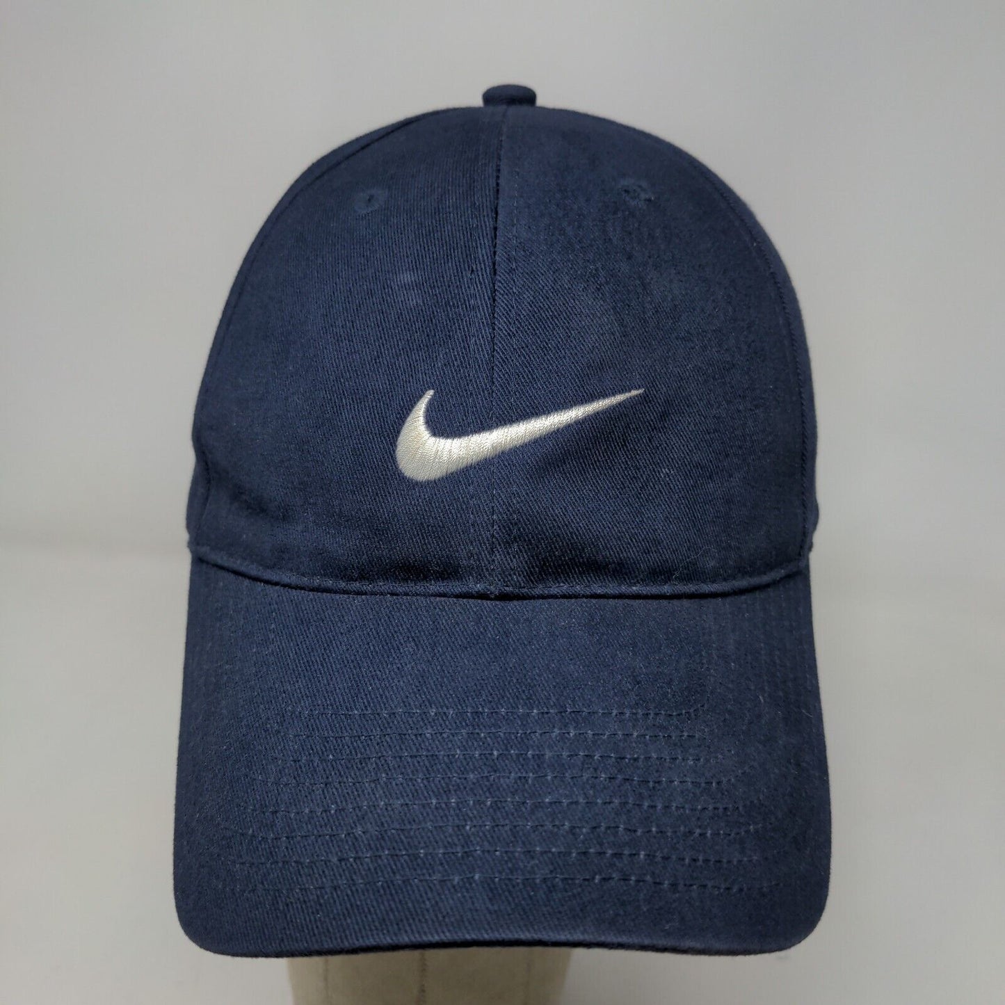 Nike Men's Strapback Hat Blue OSFA Embroidered Swoosh Logo Vintage Gray Tag