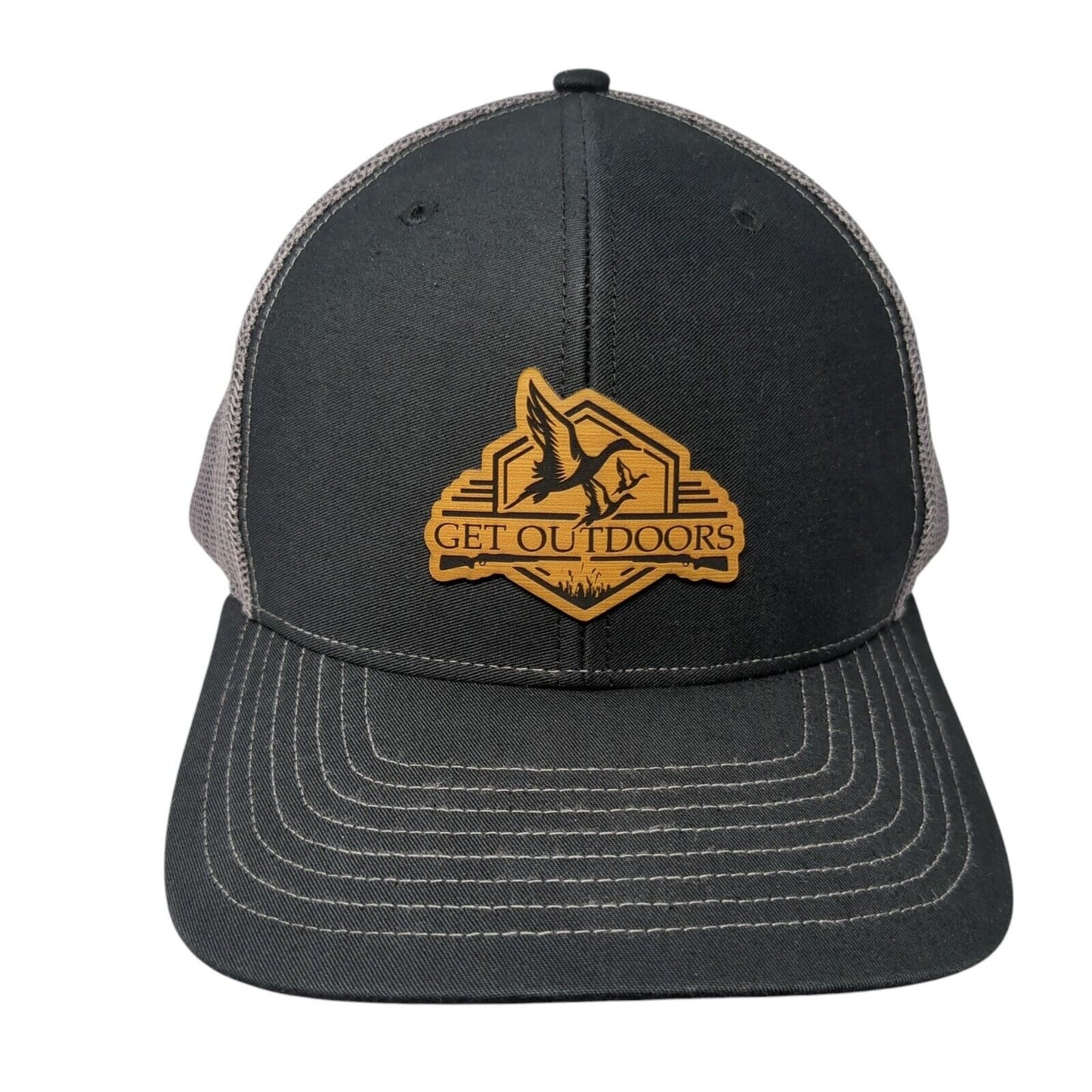 Get Outdoors Snapback Trucker Hat Black One Size Adjustable Mesh Back Richardson