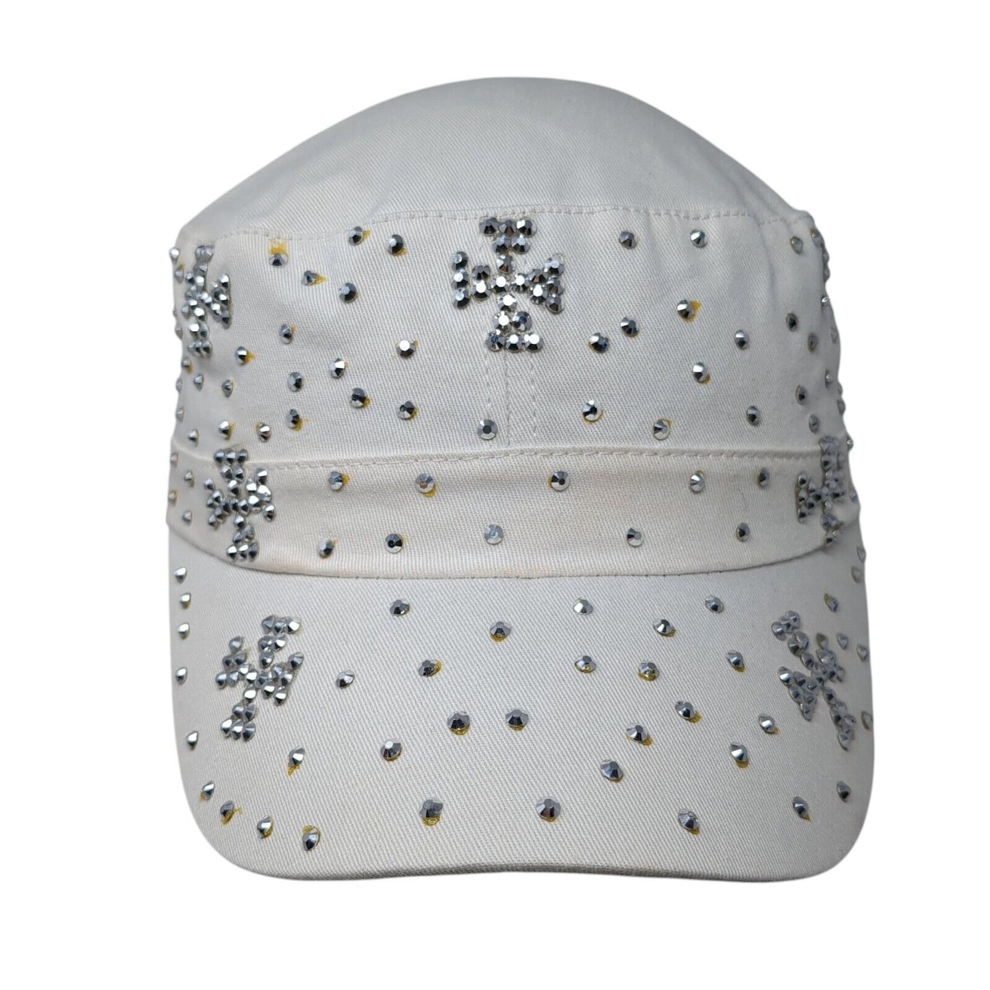 Unbranded Strapback Cadet Army Hat White OSFA Bling Studded Rhinestone