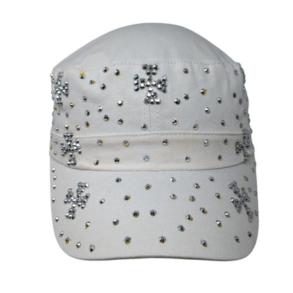 Unbranded Strapback Cadet Army Hat White OSFA Bling Studded Rhinestone