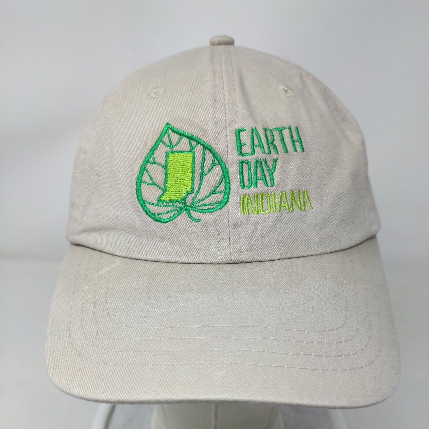 Earthday Indiana Slideback Hat Tan OSFA Adjustable Embroidered Vented Holes