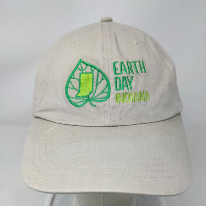 Earthday Indiana Slideback Hat Tan OSFA Adjustable Embroidered Vented Holes