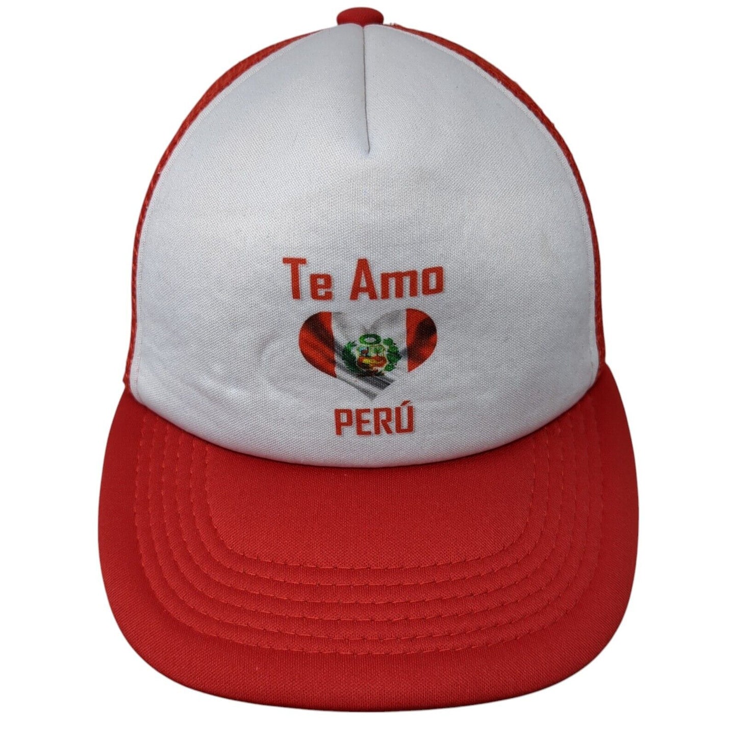 Te Amo Peru Snapback Mesh Back Trucker Hat Red One Size Colorblock