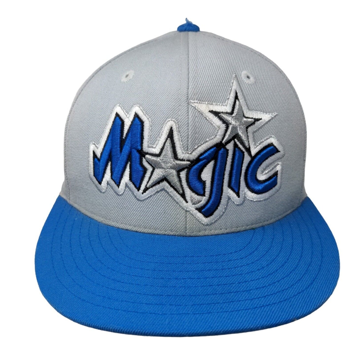 Orlando Magic Fitted Hat Gray Blue 7 1/4 Embroidered Logo NBA Mitchell & Ness