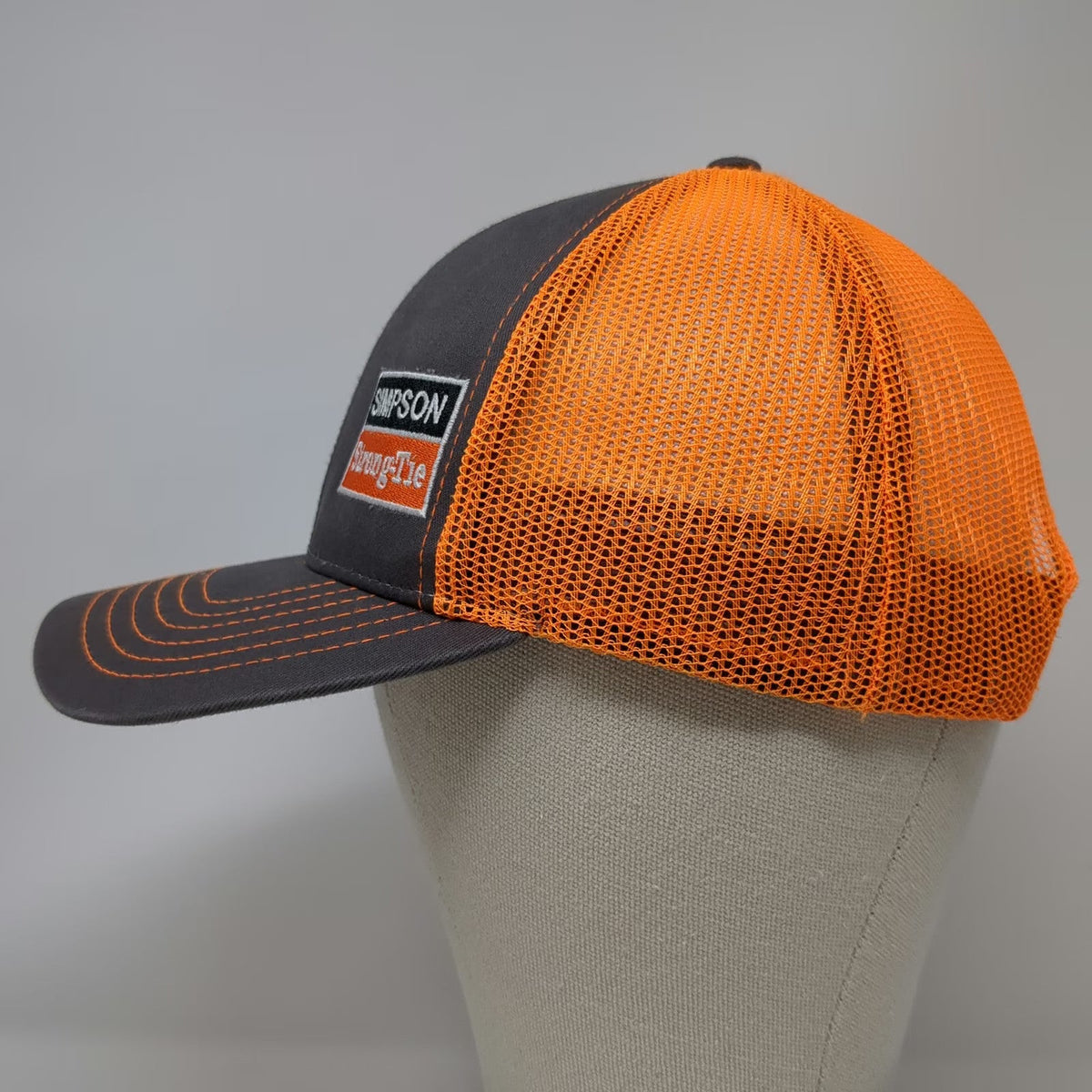 Outdoor Cap Simpson Strong-Tie Trucker Hat Gray Orange One Size Snapback Mesh