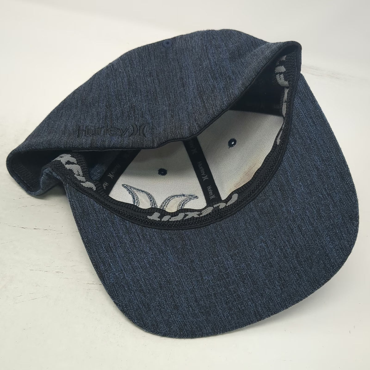 Hurley Baseball Cap Blue XL Flexfit Marled Heather Fabric Embroidered Hat