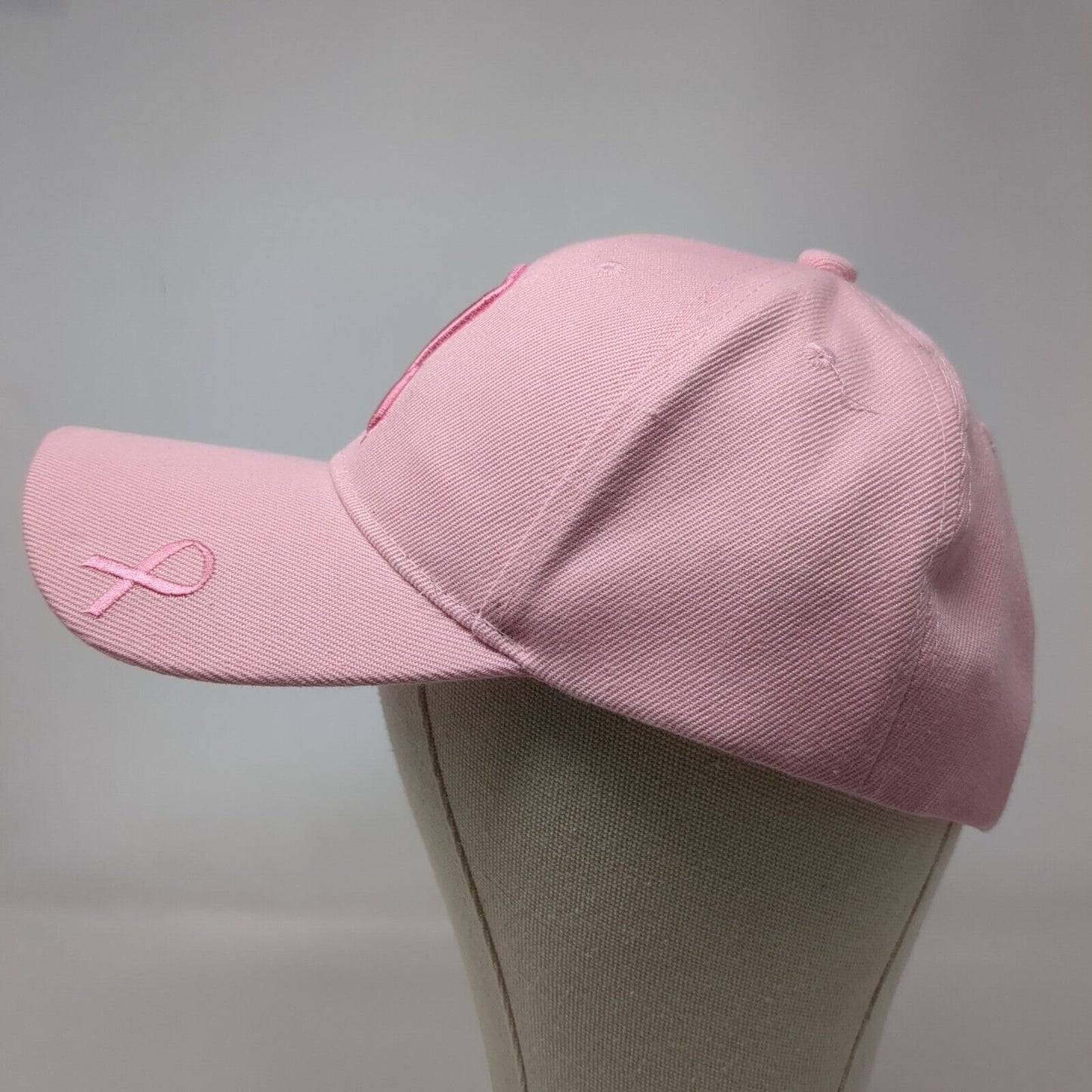 Pink Ribbon Strapback Hat Pink OSFM Embroidered Breast Cancer Awareness