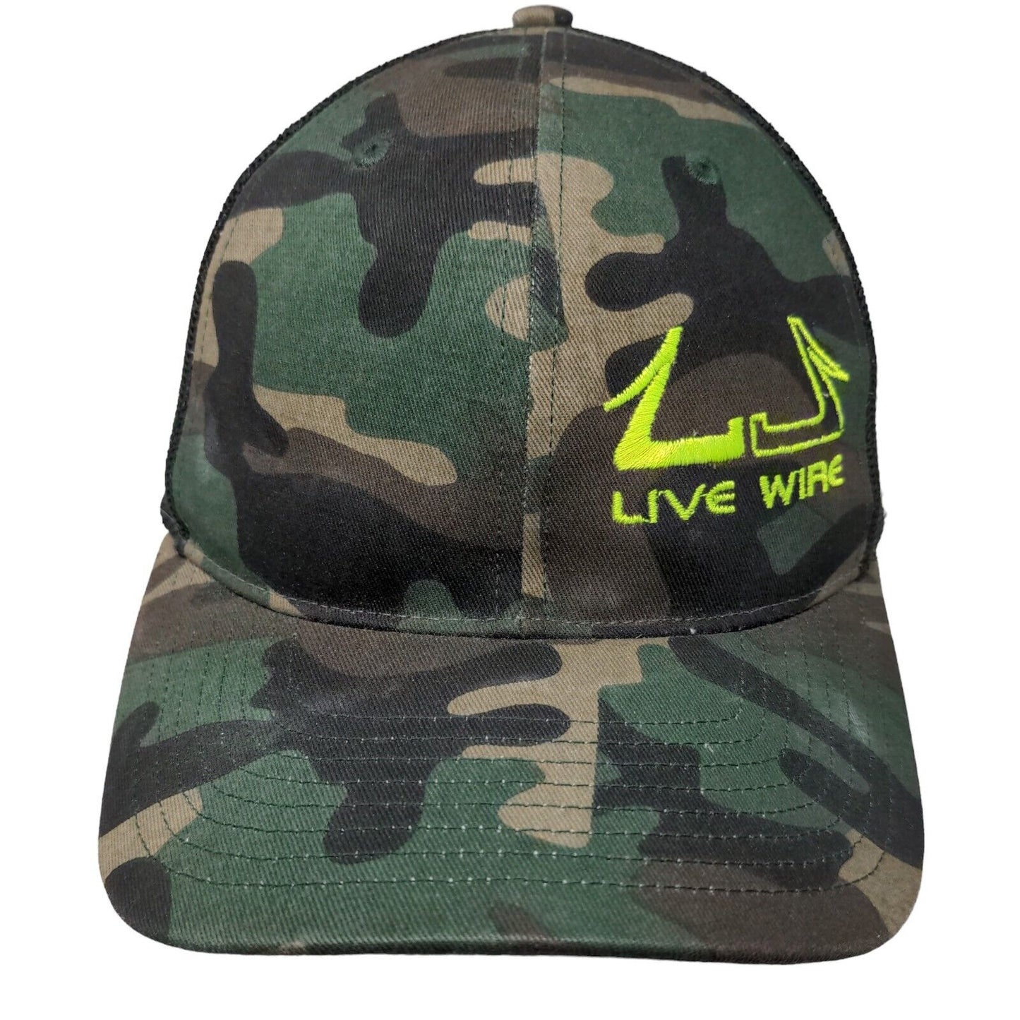 Live Wire Snapback Mesh Back Trucker Hat Camo One Size Embroidered