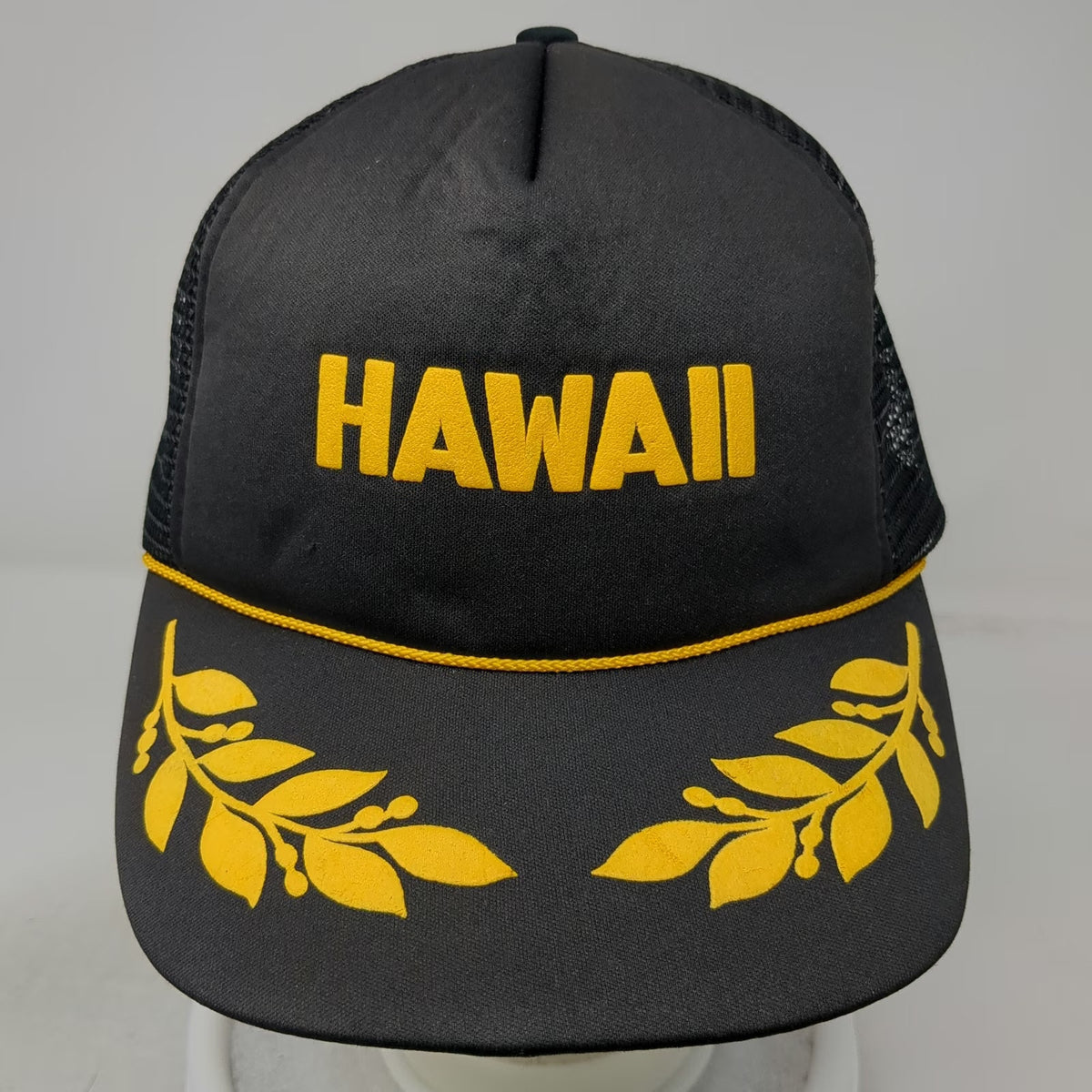 Hawaii Intercontinental Corp Black Trucker Hat Laurel Yellow One Size Snapback