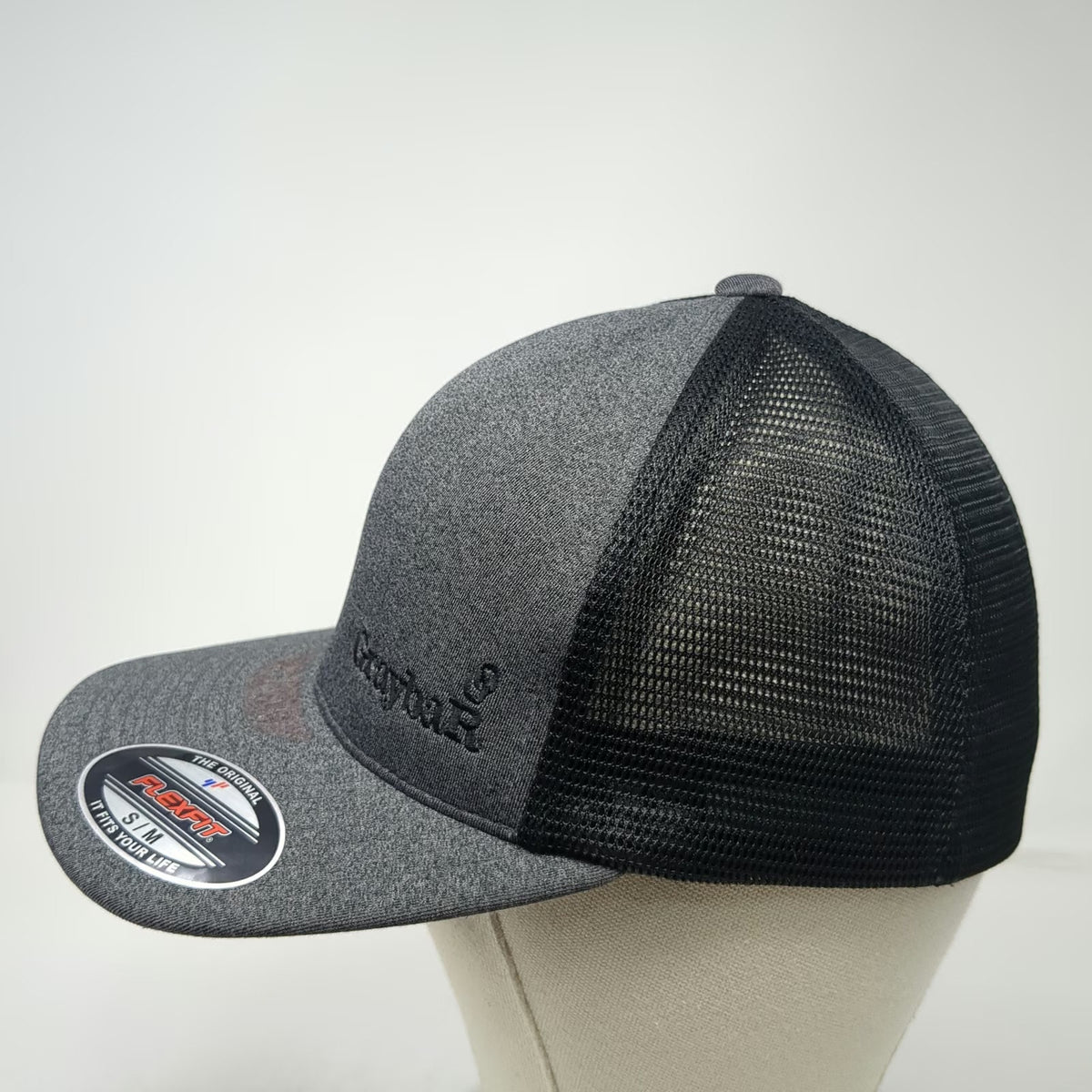 Flexfit Baseball Cap Gray M Mesh Back Heathered Graybar Logo Yupoong Fitted Hat