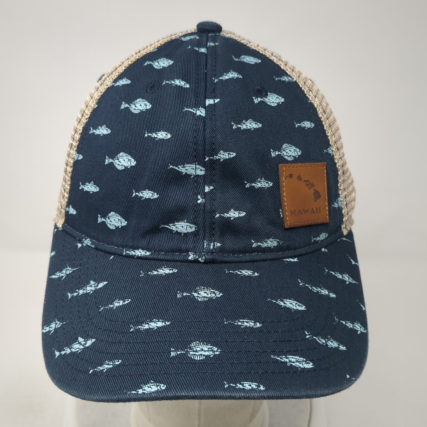 Hawaii Leather Patch Snapback Trucker Hat Multi One Size Mesh Back Fish