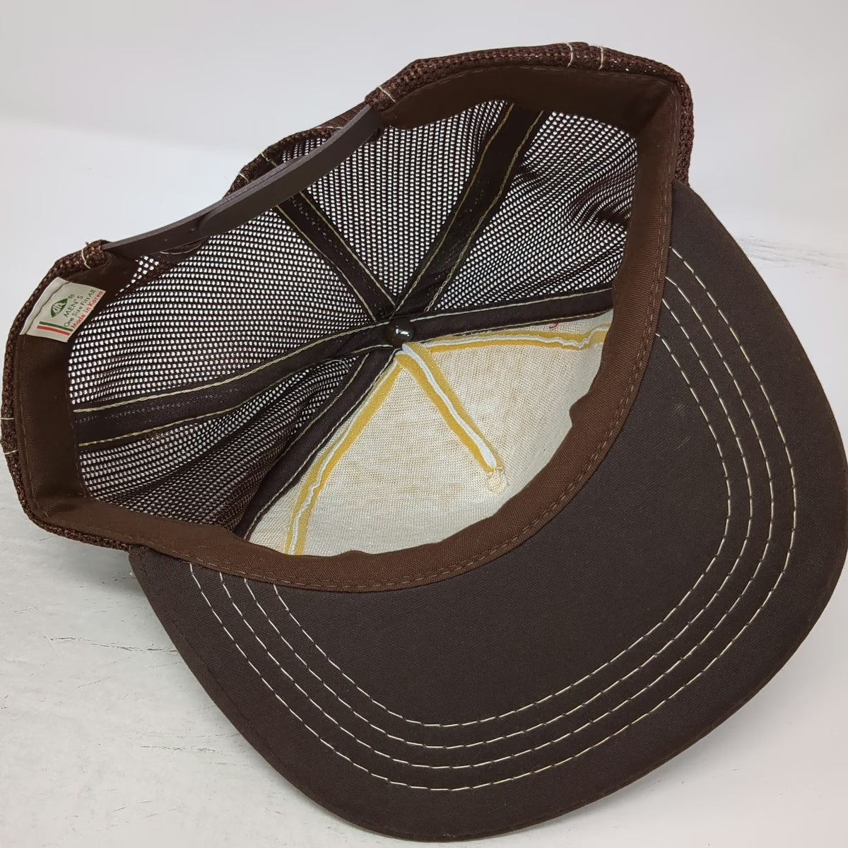 Young An Trucker Hat Brown White One Size Mesh Back Snapback 5 Panel Landscape
