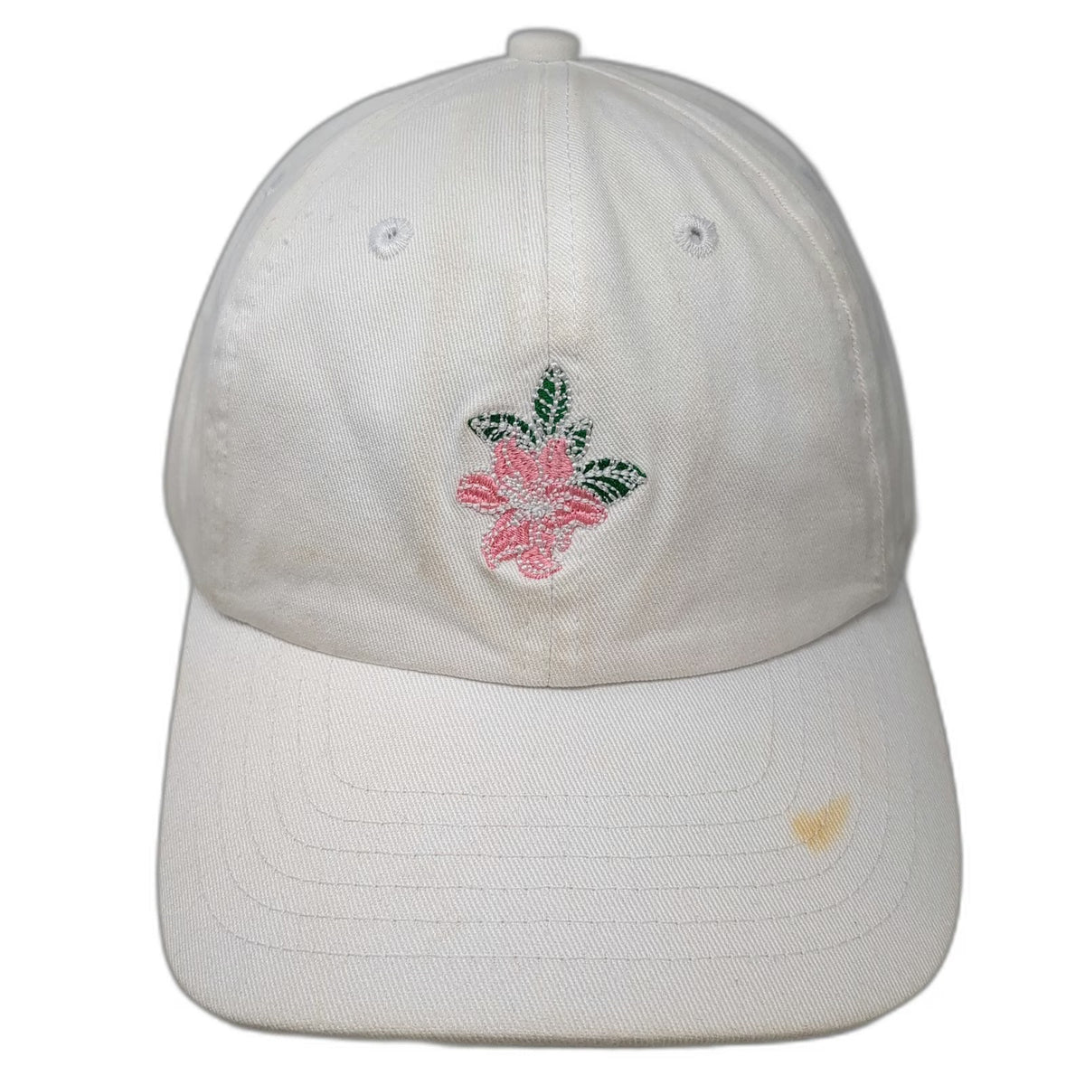 Birdiegirl White Baseball Cap OSFM Flower Logo Slideback Hat Floral Underbrim