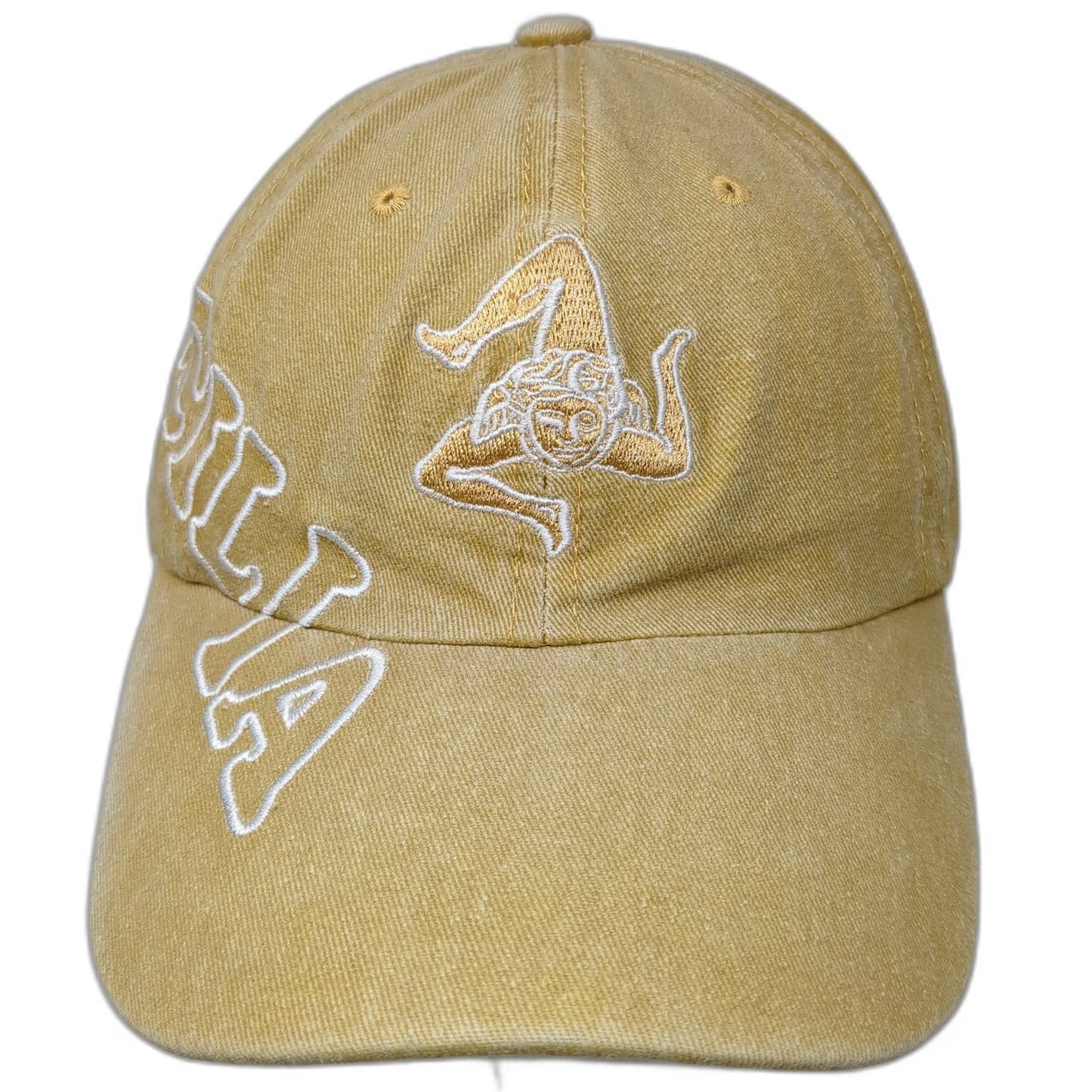 Baseball Cap Yellow One Size Sicilia Trinacria Washed Cotton Strapback Italy Hat
