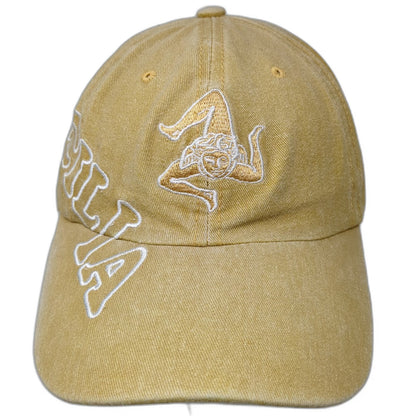 Baseball Cap Yellow One Size Sicilia Trinacria Washed Cotton Strapback Italy Hat