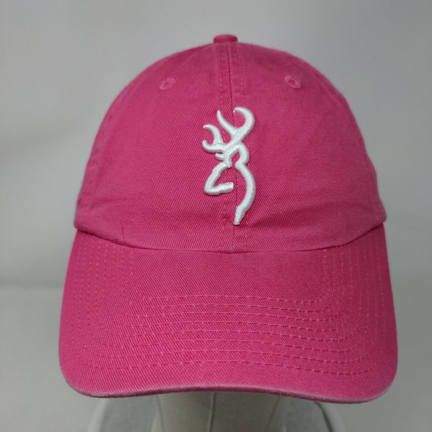 Browning Strapback Hat Pink OSFA Adjustable Embroidered Logo 6 Panel Cotton