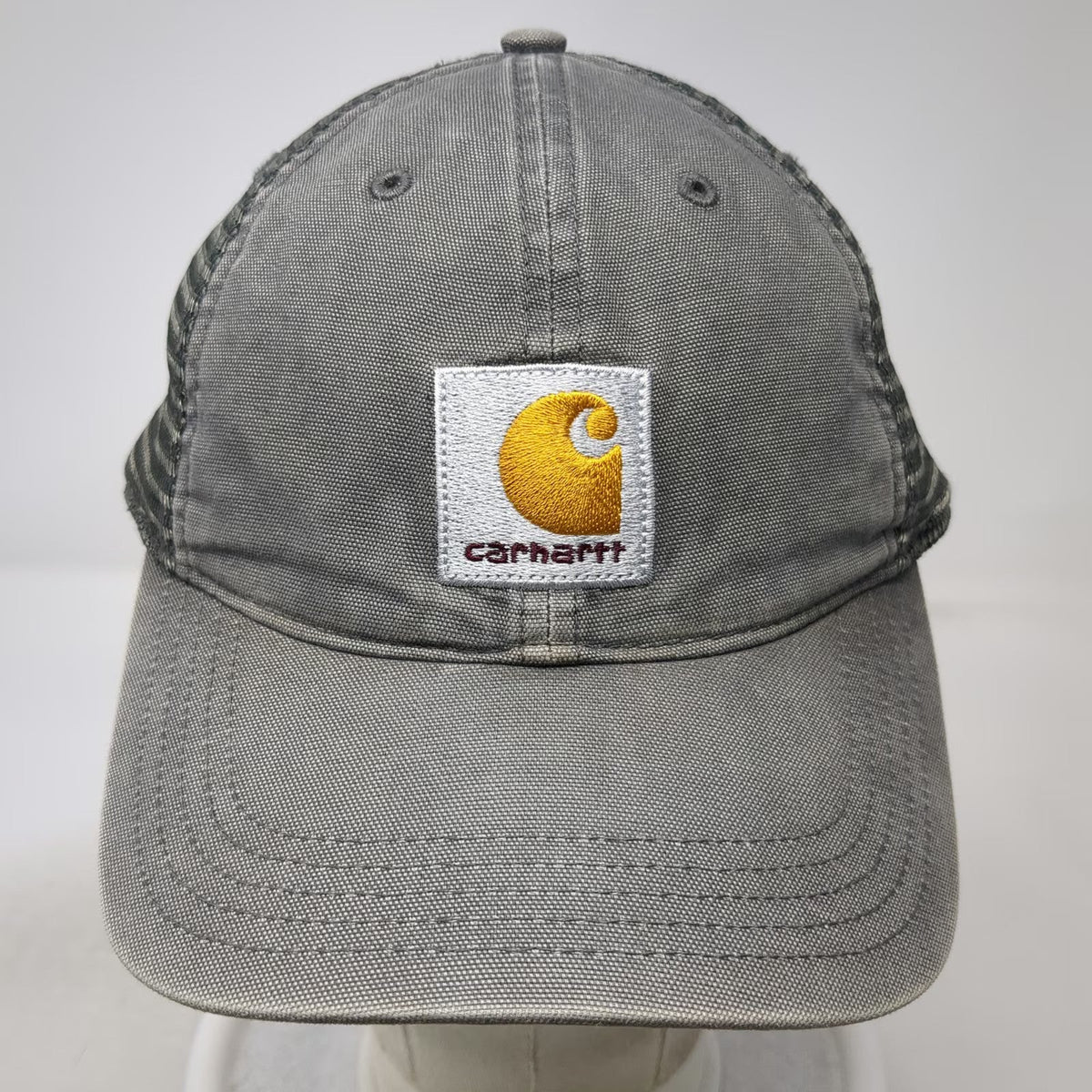 Carhartt Trucker Hat Gray One Size Mesh Back Patch Logo Snapback Workwear Firm